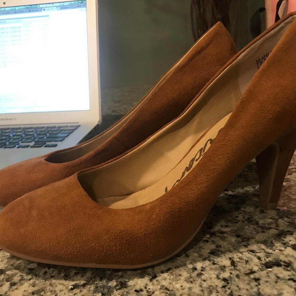 Brown suede heels